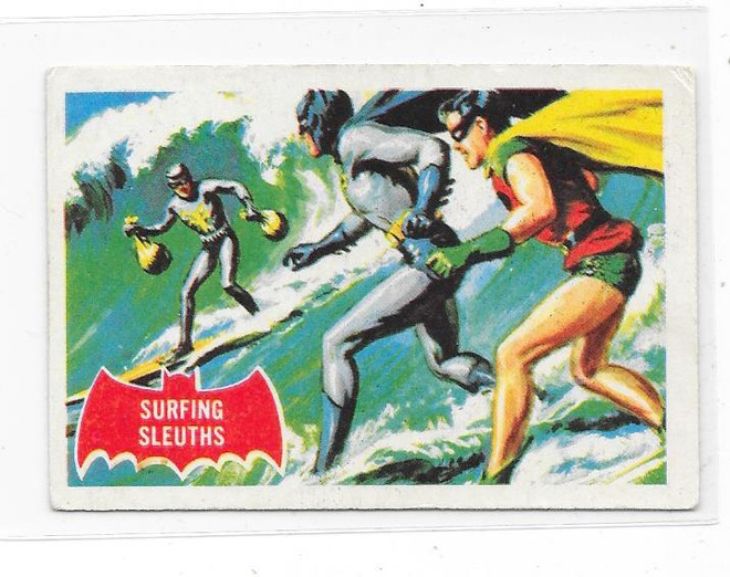 1966 Topps Batman Trading Card #20A Surfing Sleuths , Robin