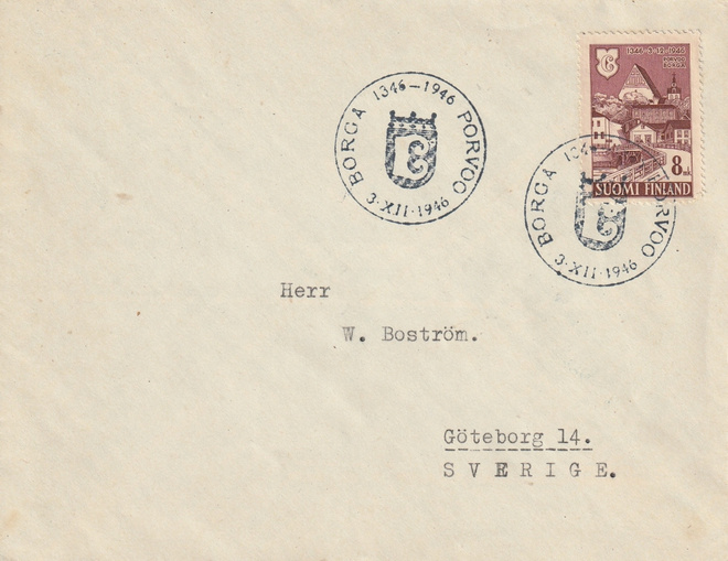 1946 Porvoo 600v FDC-kirje Ruotsiin