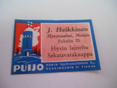 TT Etiketti Puijo J.Heikkinen Hyrynsalmi Moisio