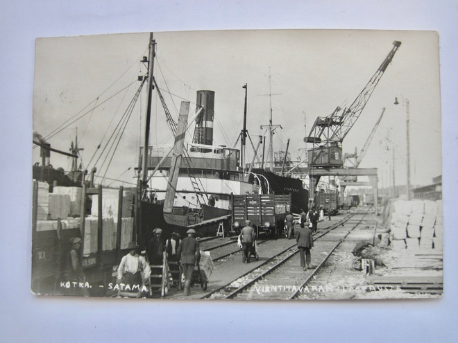 VANHA Postikortti Kotka Laiva Rautatie ym 1930