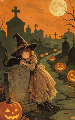 Halloween noitatyttö hautausmaalla