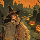 Halloween noitatyttö hautausmaalla - pikkukuva 1