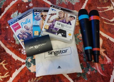 Singstar mikit + ultimate party, suomihelmet ja hitit