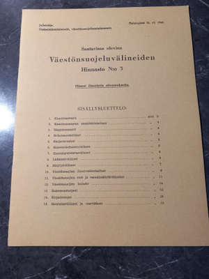 Väestönsuojeluvälineiden hinnasto 1940