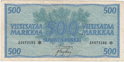 500 Markkaa 1956 A-sarjaa tähdellä, kl.4