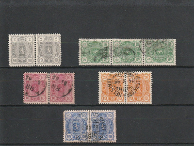 1885-95 Vaakunamerkki pareja 2p-25p, osa leimaamattomia.