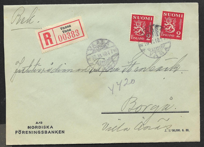 Postil. - Yl.m. 2mk R (LAPE 2x197) Vaasa 10.4.1940