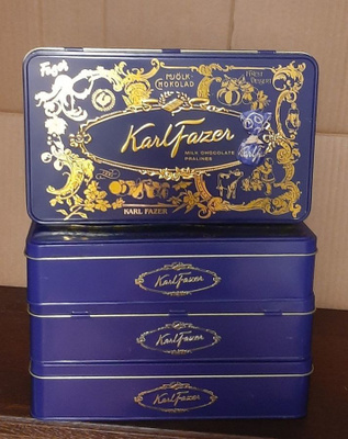 4x peltirasia Karl Fazer sininen kultakuvio