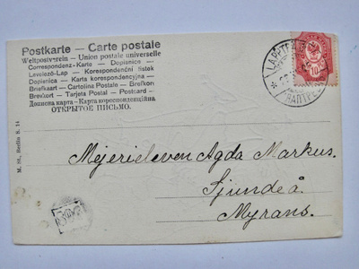 VANHA Postikortti Numeroleima 896 + Lappträsk 1905