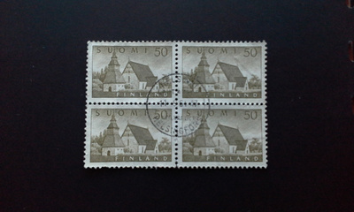 50mk yleismerkki 1957 nelilö leimattu. Lape 474