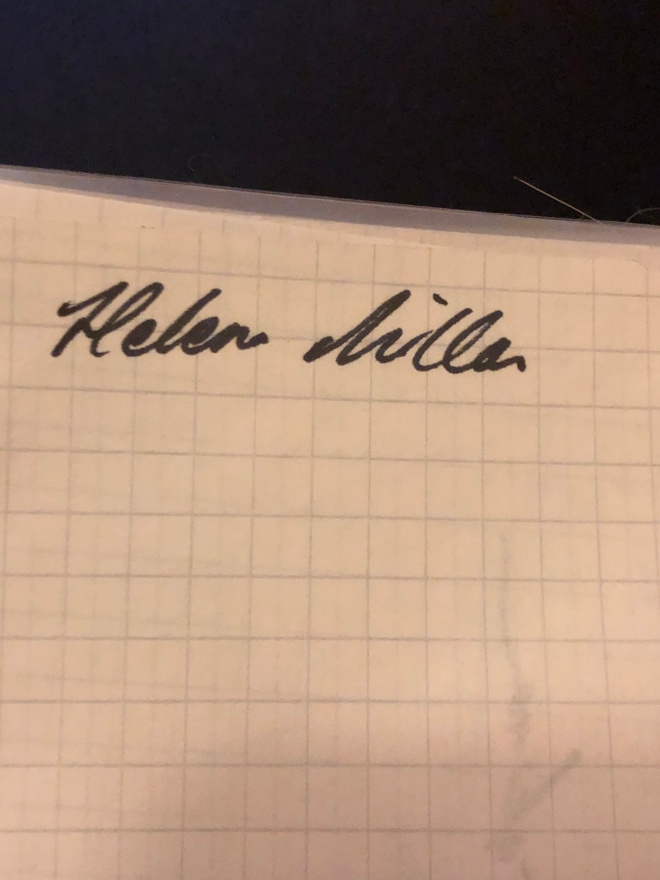 Helena Miller nimikirjoitus paperilla