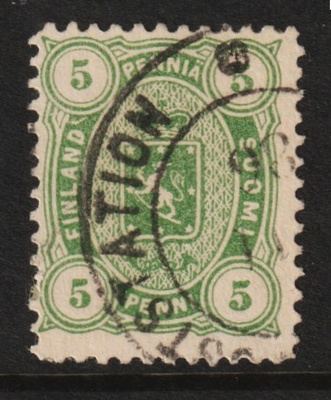 1885 5pennin Vaakunamerkki leimattuna