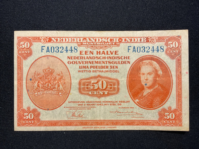 Nederlandsch-Indie 50 cent 2.mart 1943