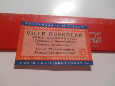 TT Etiketti Puijo Ville Ruskolan Sekatavarakaupat Törmä Kosk
