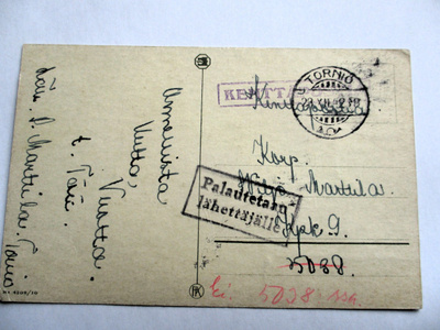1942 Tornio palautunut kp kortti