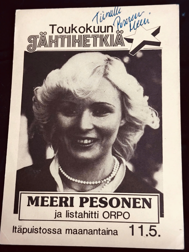Meeri Pesonen nimikirjoitus mainoksessa