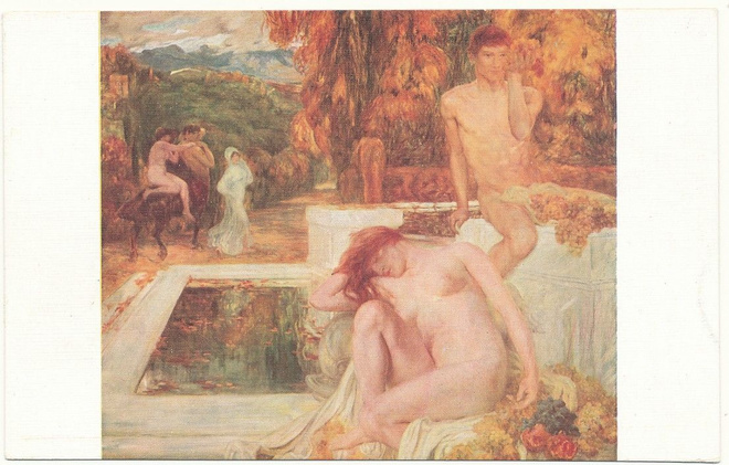 Vanha taidekortti, alastomat
