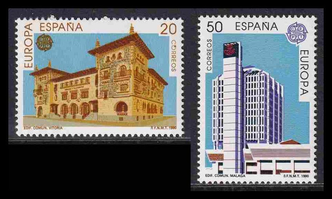 Espanja 2937-8 ** Europa postirakennuksia (1990)