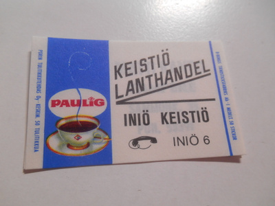 TT Etiketti Paulig Keistiö Lanthandel Iniö Keistiö