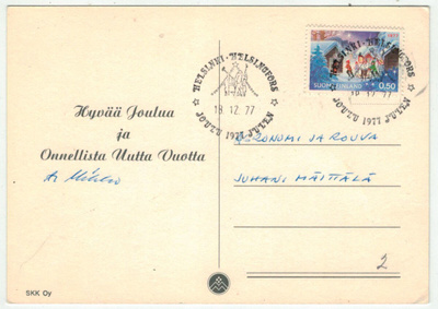 1977 joulupostimerkki kortti