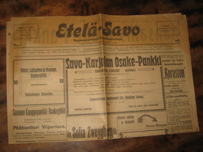 Sanomalehti  Etelä-Savo  3.11.1917