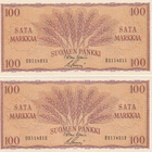 Suomi  100 mk 1957  2 kpl  O2114211- ...12 peräkk.no:t  kl 9 - pikkukuva 1