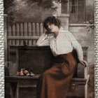Kaunis nuori lady istuu penkillä, kulk 1902 - pikkukuva 1