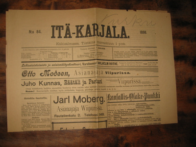 Sanomalehti  Itä-Karjala 1.11.1898