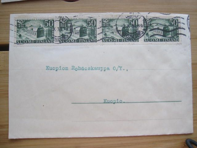 Kuori 1938 Hesa-Kuopio 4xpostin merkki Ahvenkoski