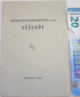 VANHA Vihko Säännöt Rautatie Asemapäällikköyhdistys 1946