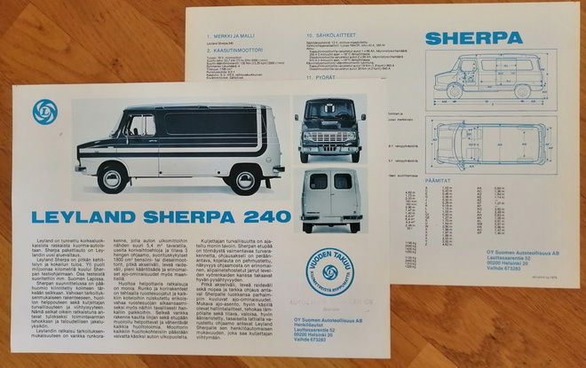 1976 Leyland Sherpa esite - KUIN UUSI - suomalaine