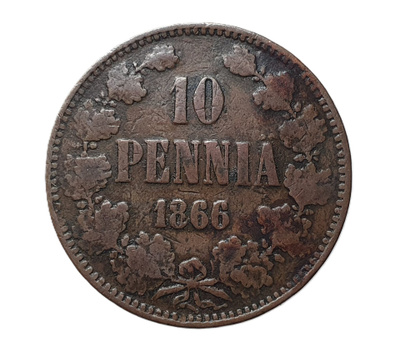 10 Penniä 1866 - Variantti 1.6 Päällelyönti - harvinainen...