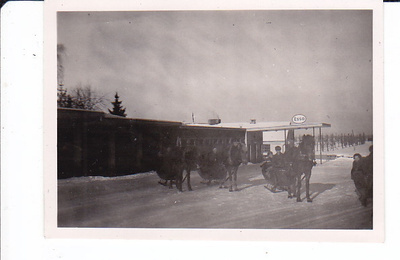 VANHA Valokuva ESSO Pensa-Asema Hevoskelkat 1930-l 6x9 cm