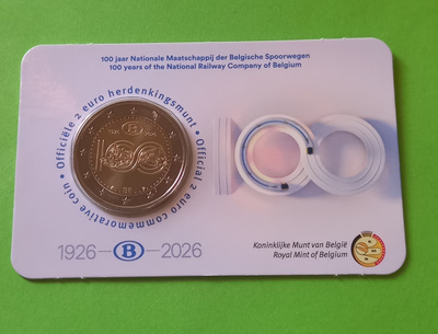 Belgia 2026 2 € CC Rautatiet 100 vuotta coincard