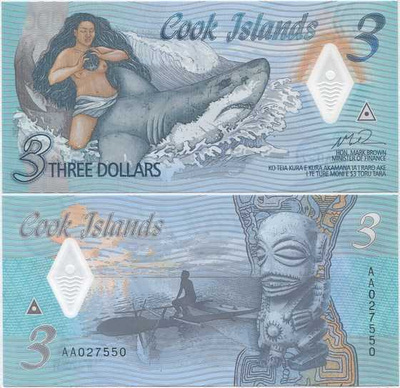 Cook Islands 3 Dollars 2021 (P-11) UNC Polymer