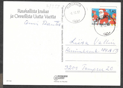 Postilähetys - Joulu 1987 (LAPE 1030) Ylitornio 8.12.1987