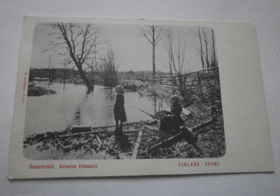 Kuvaelma Erämaasta, lapset  rannalla, vanha mv pk, p. 1907