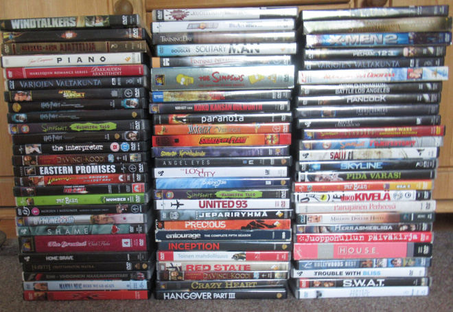 78 kpl:n paketti dvd-elokuvia, toiminta, draama, jännitys