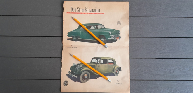 Studebaker + Citroen Auto Keräilykuva 25 x 17,5 cm n.1949