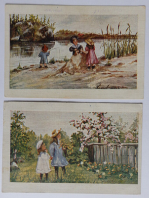 2 kpl Postikortteja, piirt. Lydia Svanström 1920 lukua