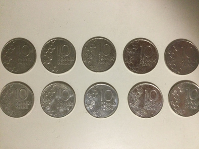 10 PENNIÄ. 10 KPL. vuosilta 1992-2000.