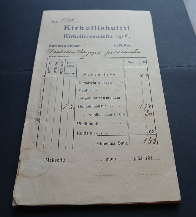 Hartola Kirkolliskuitit  N:o 1728-1771 , v. 1916