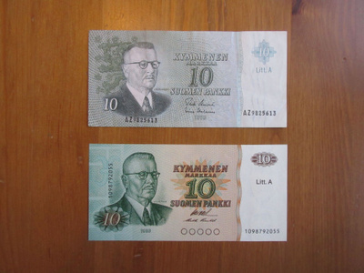 10 mk 1963 (AZ) ja 1980 (Litt. A) - Paasikivi