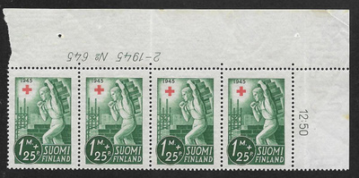 Punainen risti 1945 1+0,25mk (LAPE 4x291) ** rivilö