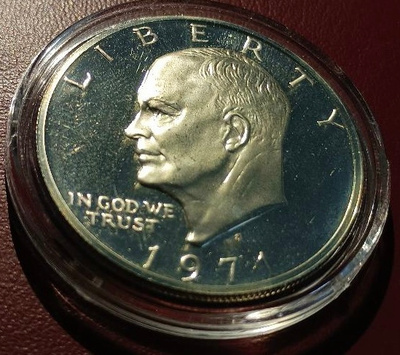 Vuoden 1971 S hopeinen proof-isku 1$ US Eisenhower-kolikko