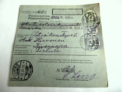 1928 Uuras postiosoitus os Kivennapa Tirtula
