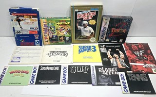Setti Nintendo pelien ohjeita ja koteloita