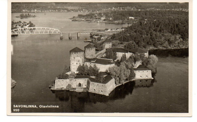 Savonlinna: ilmakuva, linna, silta(Tmi Karhumäki n:o 950)