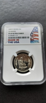 USA 2003-S, State Quarter, Alabama, hopeaa, Proof, NGC