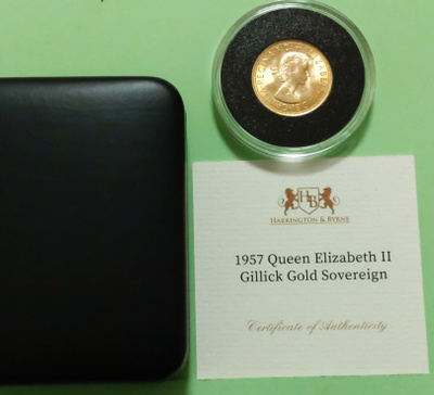 Englanti, Gillick gold Sovereign 1957, UNC.
